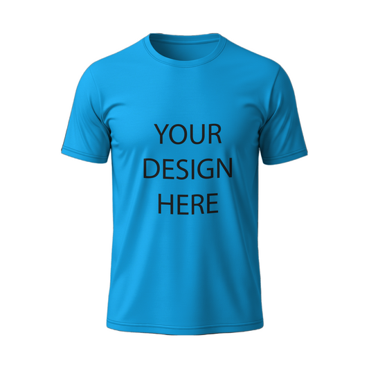 লাইট ব্লু রঙের ১৪০  GSM প্রিমিয়াম কোয়ালিটি জার্সি  ফেব্রিক  কাস্টম টি-শার্ট – নাম, লোগো, ছবি সহ ডিজাইন করুন