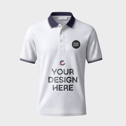 কাস্টমাইজযোগ্য হোয়াইট মেশ পোলো টি-শার্ট – 170 GSM | নিজের নাম, লোগো ও ডিজাইন যোগ করুন