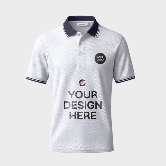 কাস্টমাইজযোগ্য হোয়াইট মেশ পোলো টি-শার্ট – 170 GSM | নিজের নাম, লোগো ও ডিজাইন যোগ করুন