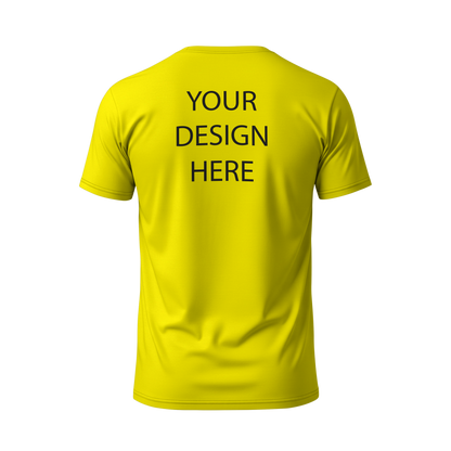 হলুদ রঙের ১৪০  GSM প্রিমিয়াম কোয়ালিটি জার্সি  ফেব্রিক  কাস্টম টি-শার্ট – নাম, লোগো, ছবি সহ ডিজাইন করুন